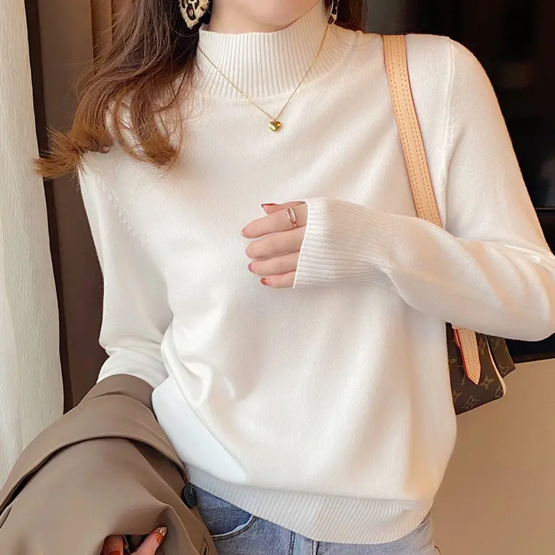 AB668542 (6) KOREAN- Women's Long Sleeve Knitwear Sweater Stand High Collar Base Simple Loose Outwear Casual Sweater - Image 1