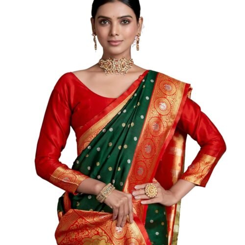 EthnicJunction Women's Silk Blend Woven Paithani Saree With Blouse Piece