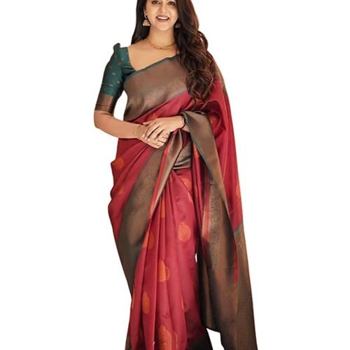 Flosive Women's Present Banarasi Soft Lichi Silk Saree Beautiful Jacquard Rich Pallu Design Work Zari Woven Kanjivaram Silk Style Saree With Soft Lichi Silk Blouse Piece Ayn Ritch
