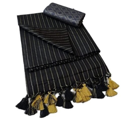 HAIDER ALI AND SONS Bhagalpuri Soft Stripe Cotton Silk Saree With Unstitched Contrast Blouse piece