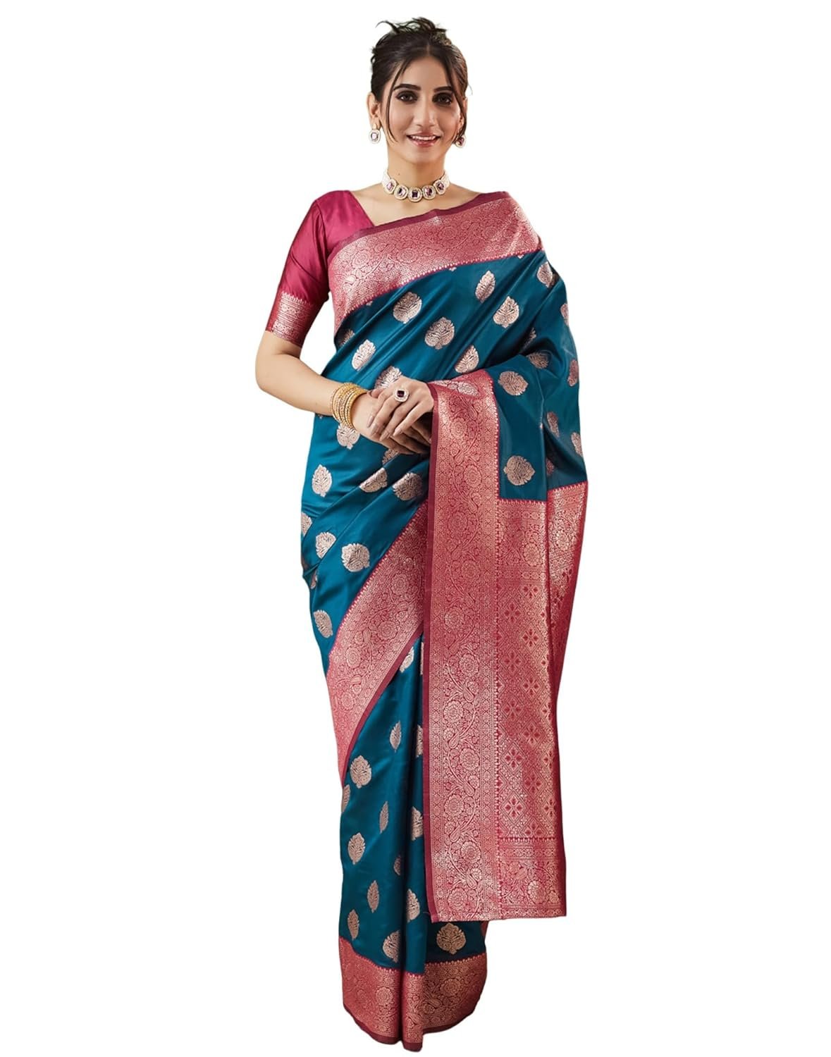 SIRIL Women's Banarasi Silk Blend Saree | Kanjivaram Jacquard Weaving SIRIL Women's Banarasi Silk Blend Saree | Kanjivaram Jacquard Weaving Sari With Unstitched Blouse Piece