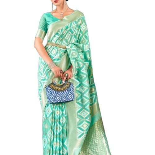 SWORNOF Women's Organza Pure Soft Silk Saree With Blouse Piece (RAINBOW)