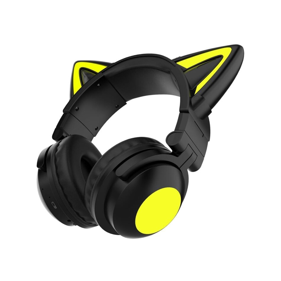 61qdDyAhEqL._SL1500_.jpg Cute Cat Ear Bluetooth Headphones with Built-in Mic, Over Ear Wired Headphones with LED Lights, Foldable Wireless Headset with Cat Ear for Traveling, Gift for Kids Boys & Girls (Black) - Image 1