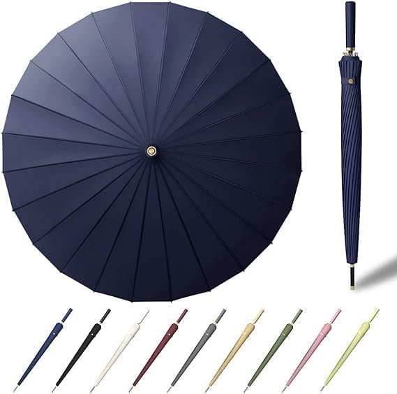 41-KNRajQAL.jpg 24 Ribs Straight Handle UmbrellaLarge Auto Open For Outdoor Fishing Travel|Large Long Stick Umbrellas/Waterproof Weather Proof/Unbreakable Chaata Umbrella|Stylish Long Stick Umbrella - Image 1