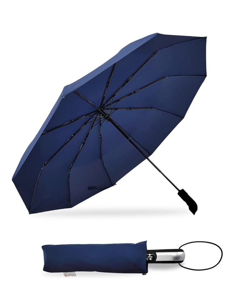 61xsrnT0cUL._SL1500_.jpg Destinio Umbrella for Man - Large Size, Fully Automatic, Windproof Fibreglass Ribs, UPF 50+ Sun Protection, Premium 210T Pongee, Foldable Umbrella for Rain with Travel Cover for Men and Women - 3 fold Compact Easy to Carry (Auto open auto close) - Image 1